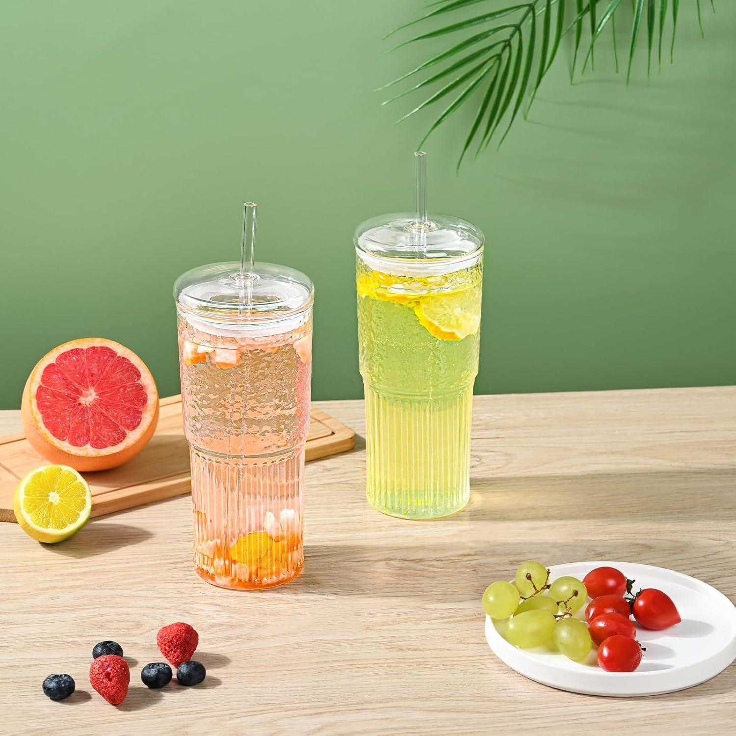 Vaso de Vidrio Reutilizable MINGHYZYA 20 oz con Tapa y Pajita