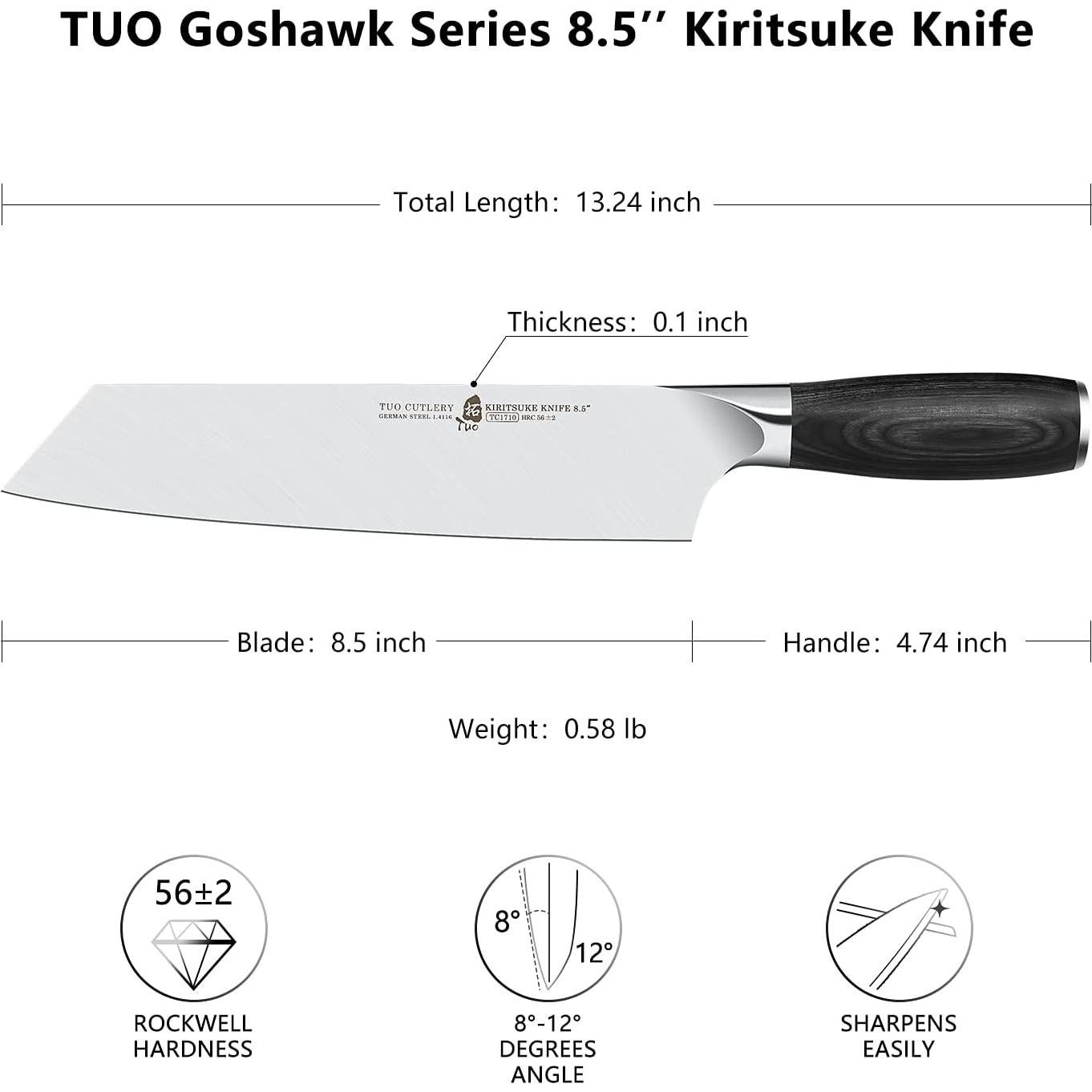 Cuchillo Kiritsuke TUO 8.5" Acero Inoxidable Mango Pakkawood