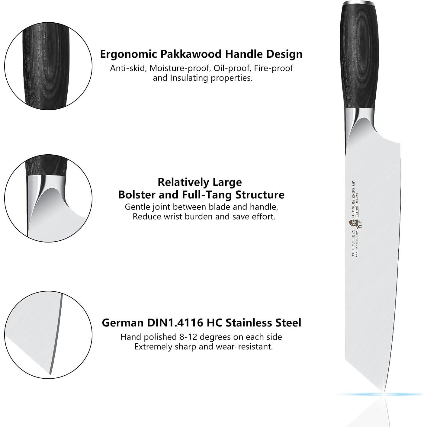 Cuchillo Kiritsuke TUO 8.5" Acero Inoxidable Mango Pakkawood