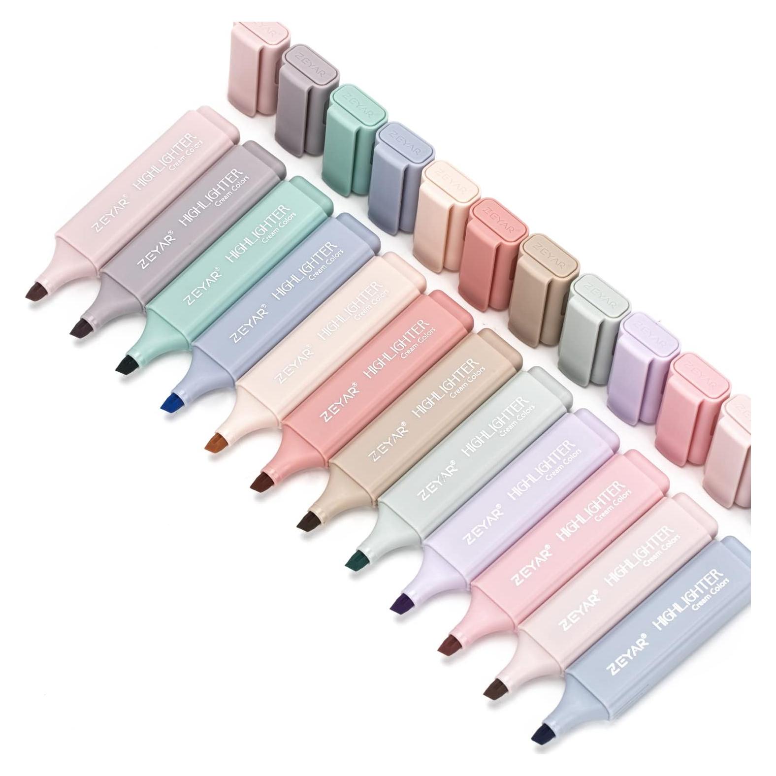 Resaltadores estéticos ZEYAR, 12 colores crema, punta biselada