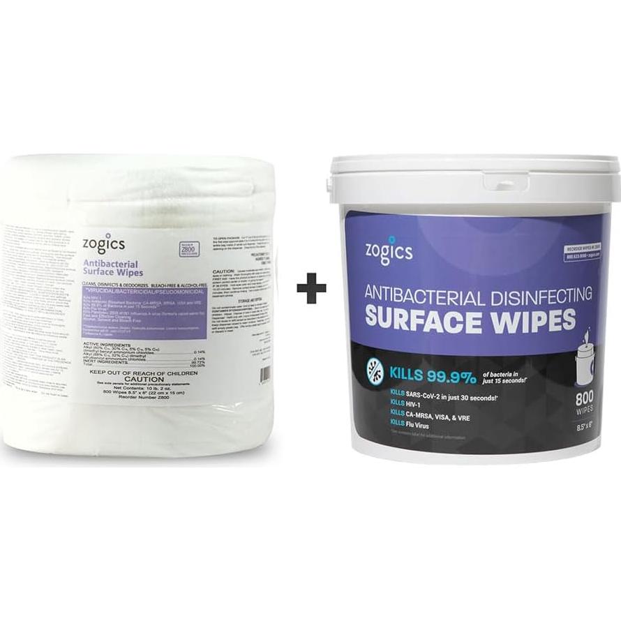 Toallitas Antibacterianas Zogics 800 Unidades + Dispensador