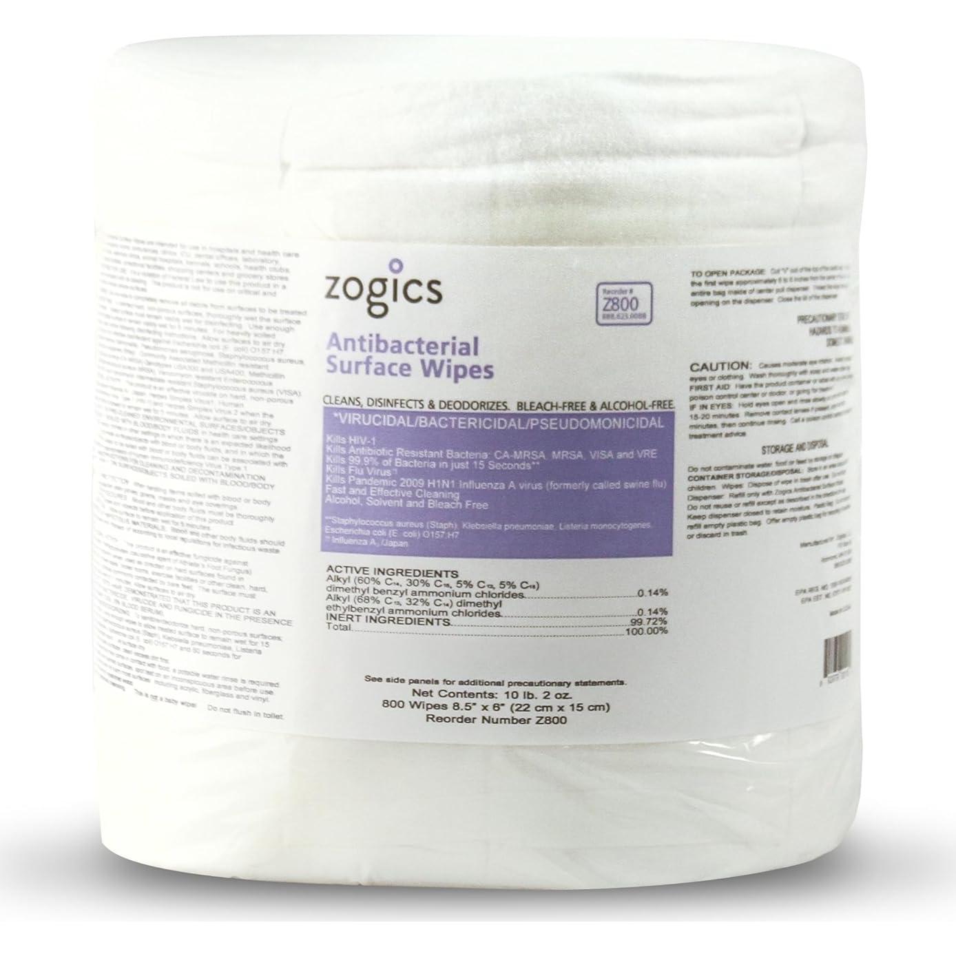 Toallitas Antibacterianas Zogics 800 Unidades + Dispensador