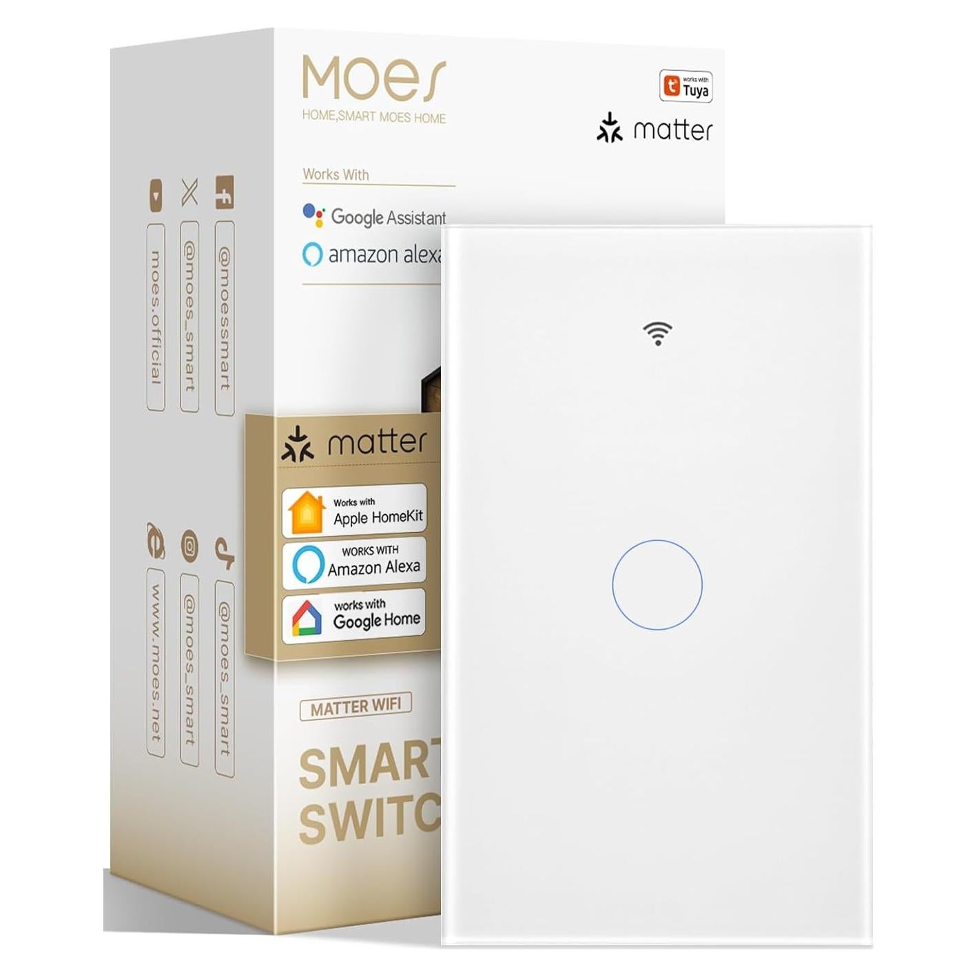 Interruptor de Pared Táctil Inteligente MOES Matter Blanco 1 Gang