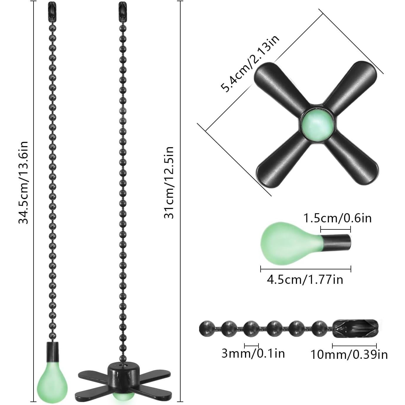 Juego de Cadenas de Tirar para Ventilador de Techo Dotlite 30cm Negro