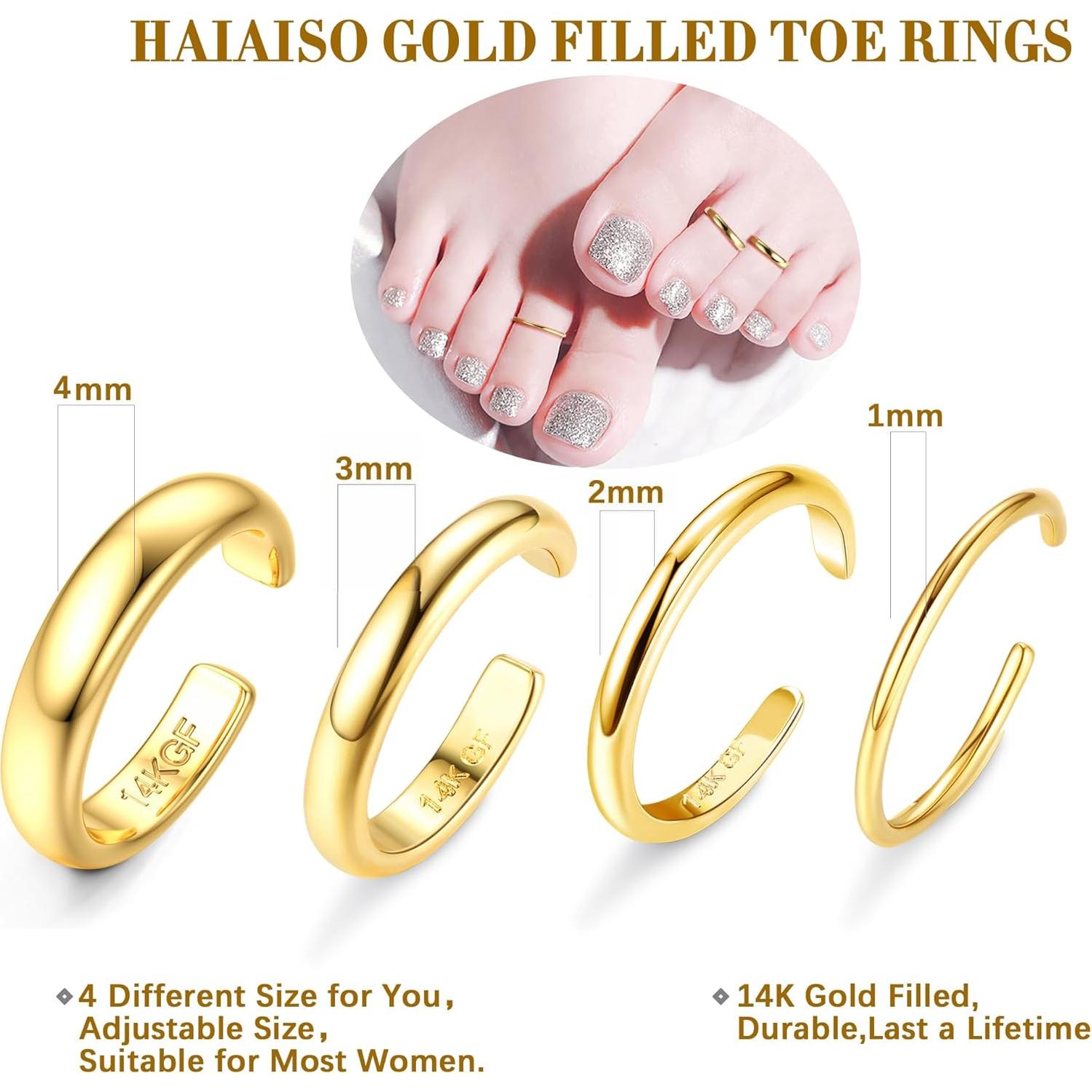 Anillos para dedos del pie de oro 14K HAIAISO ajustables 1-3mm