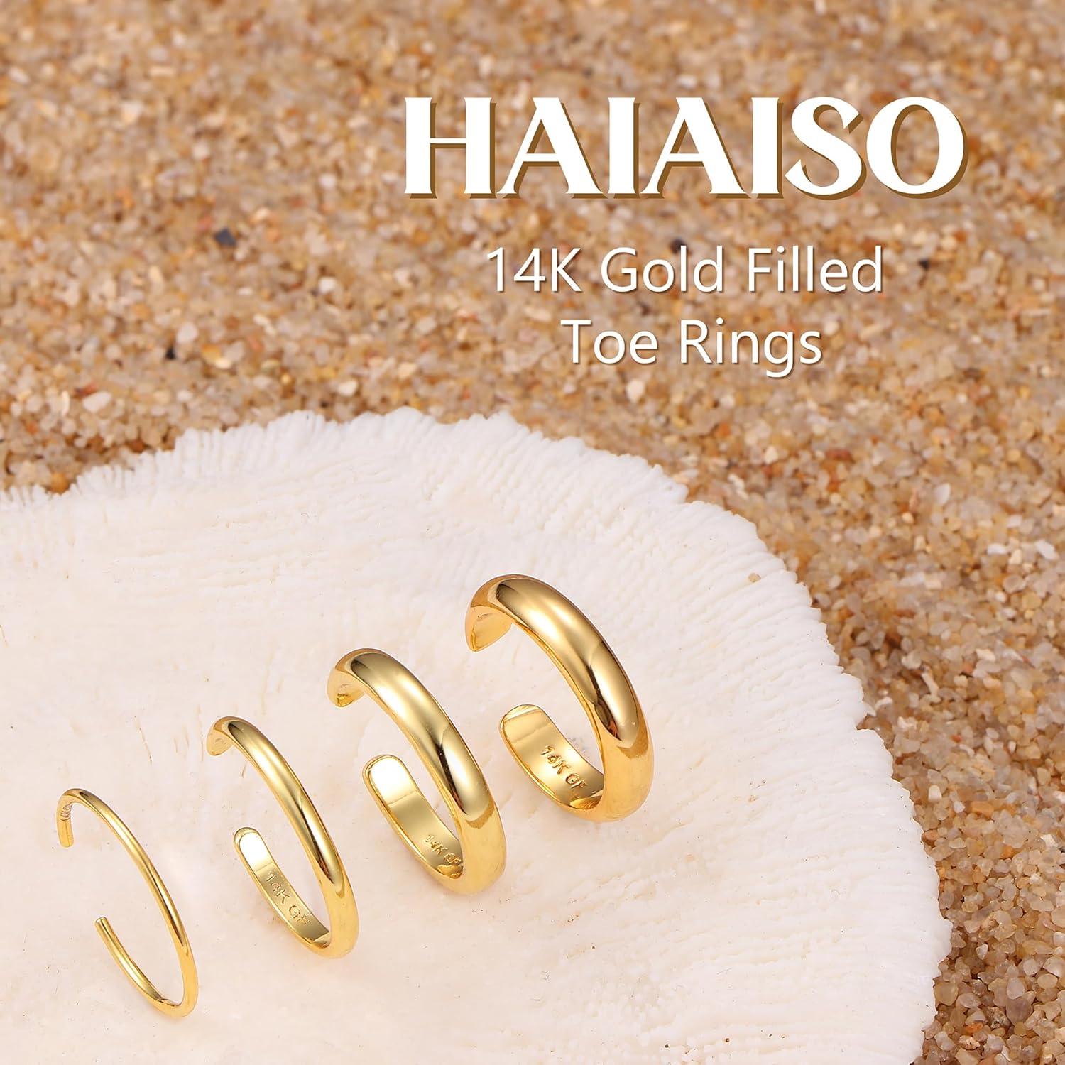 Anillos para dedos del pie de oro 14K HAIAISO ajustables 1-3mm