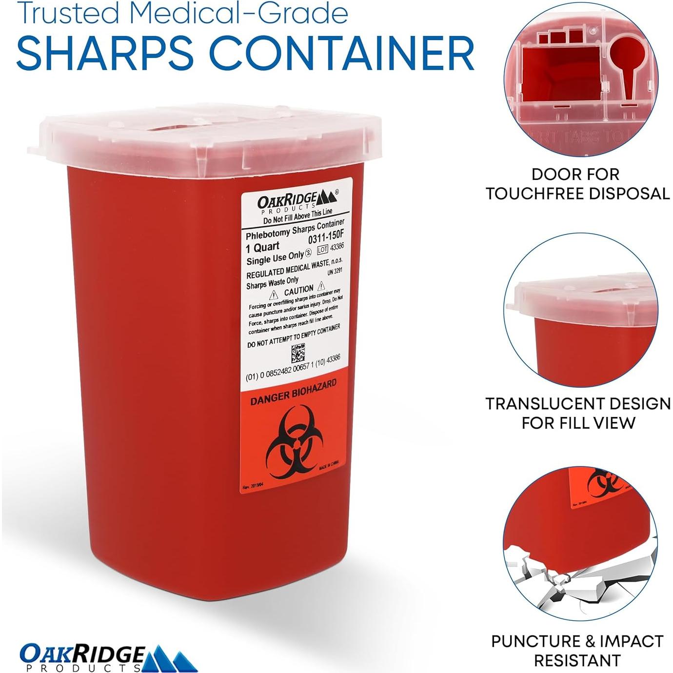 Contenedor de Desechos Punzantes Oakridge 1L con Tapa Abatible