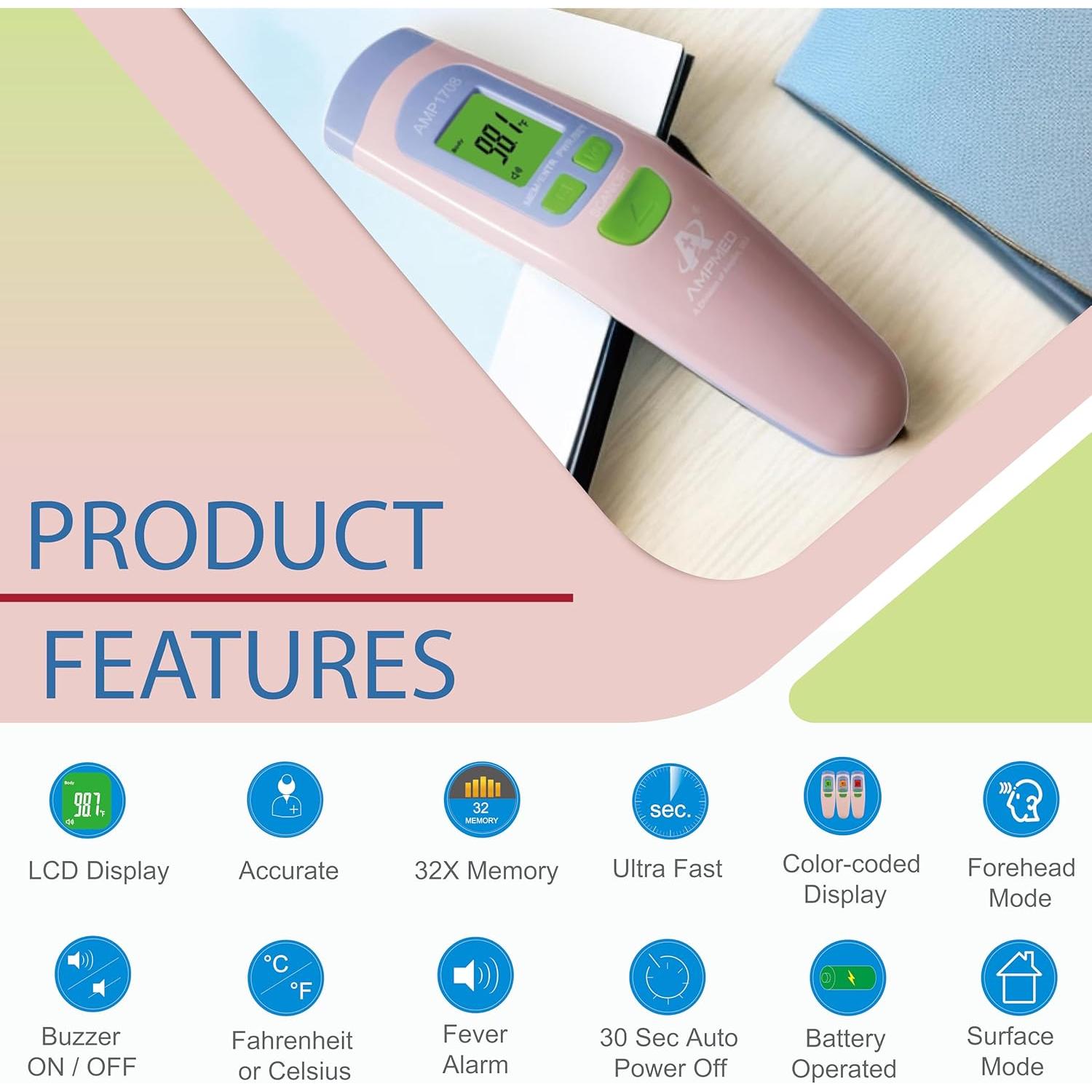 Termómetro Infrarrojo Sin Contacto Amplim Rosa Grado Médico