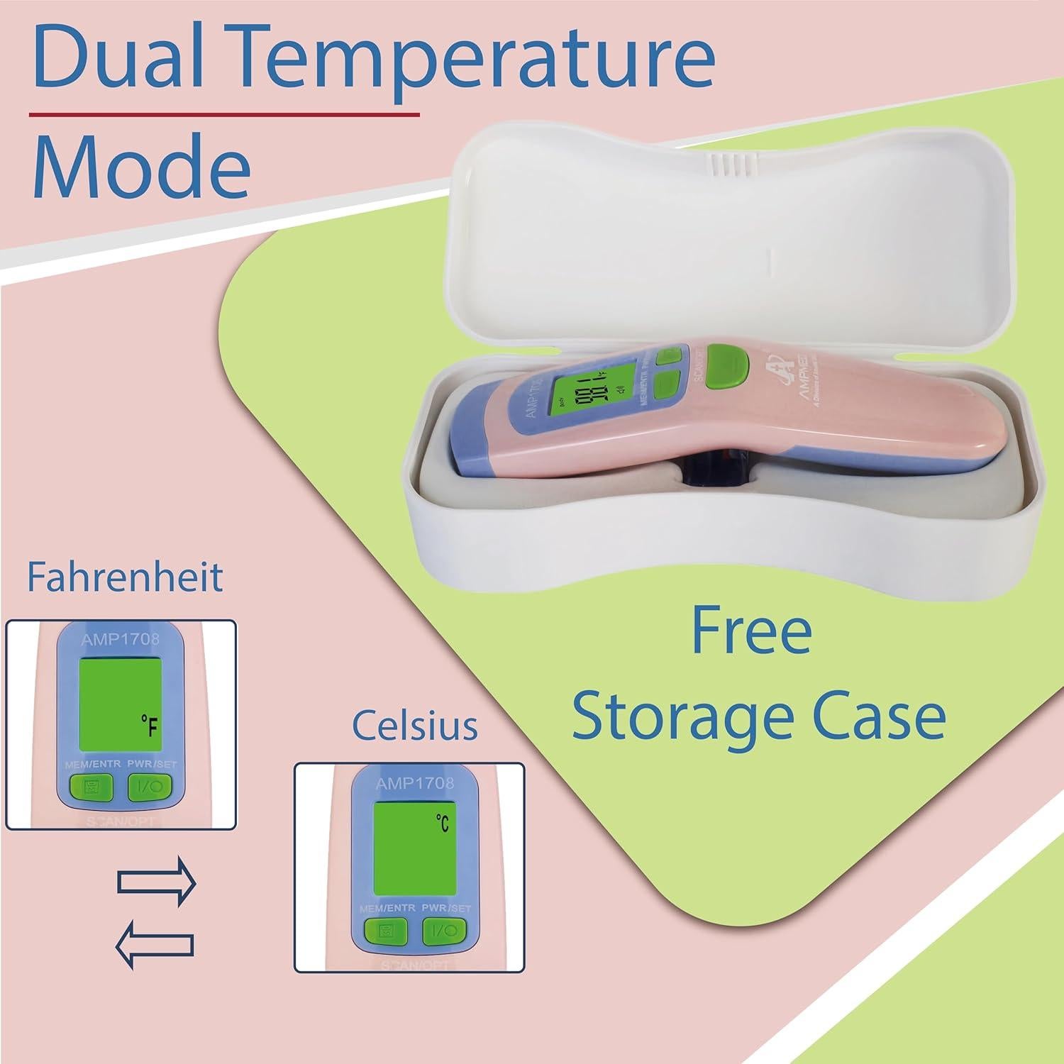 Termómetro Infrarrojo Sin Contacto Amplim Rosa Grado Médico