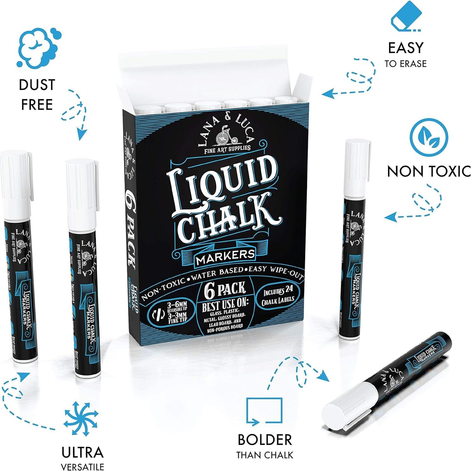 Bolígrafo de Tiza Líquida LANA & LUCA - 6 Paquete Punta Fina