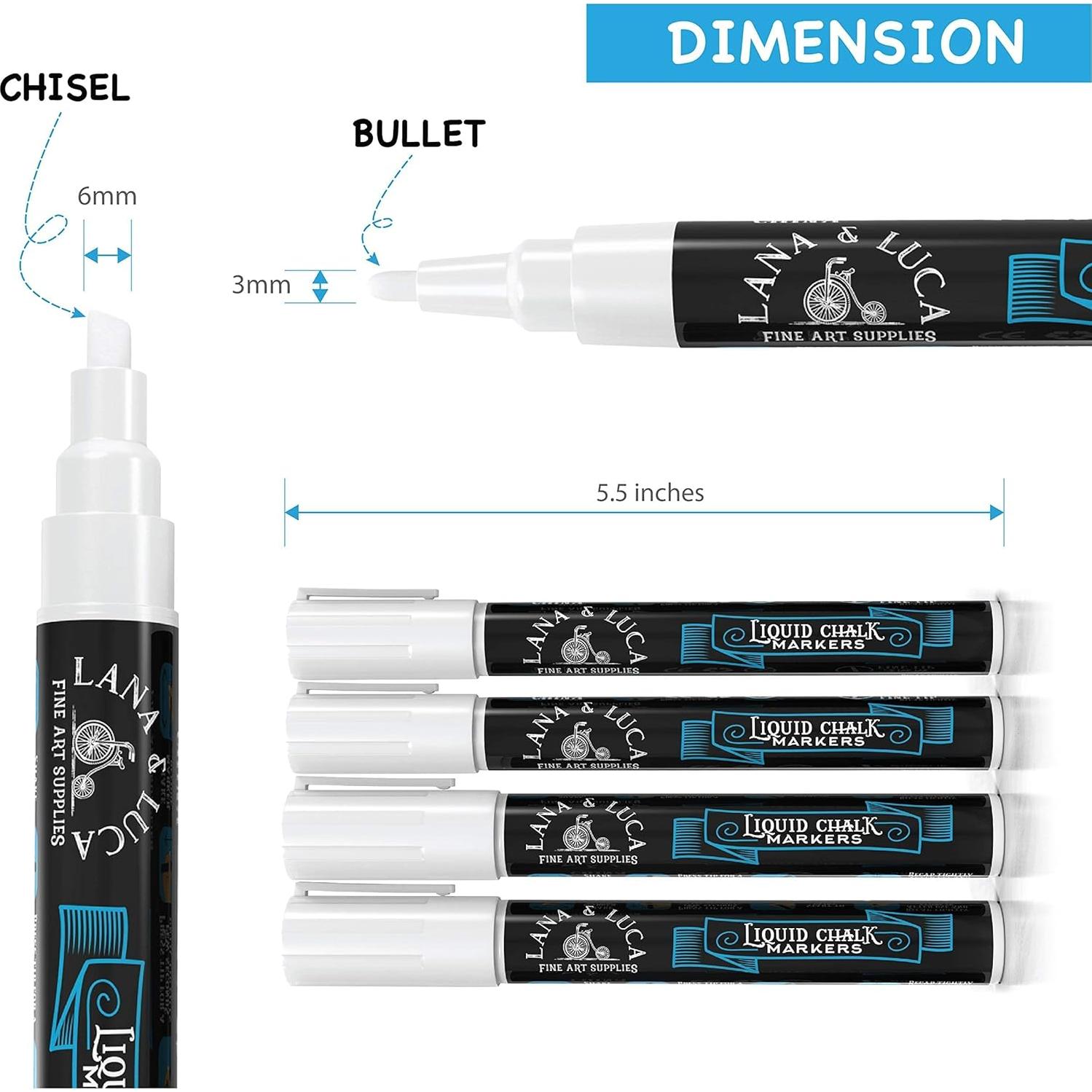 Bolígrafo de Tiza Líquida LANA & LUCA - 6 Paquete Punta Fina
