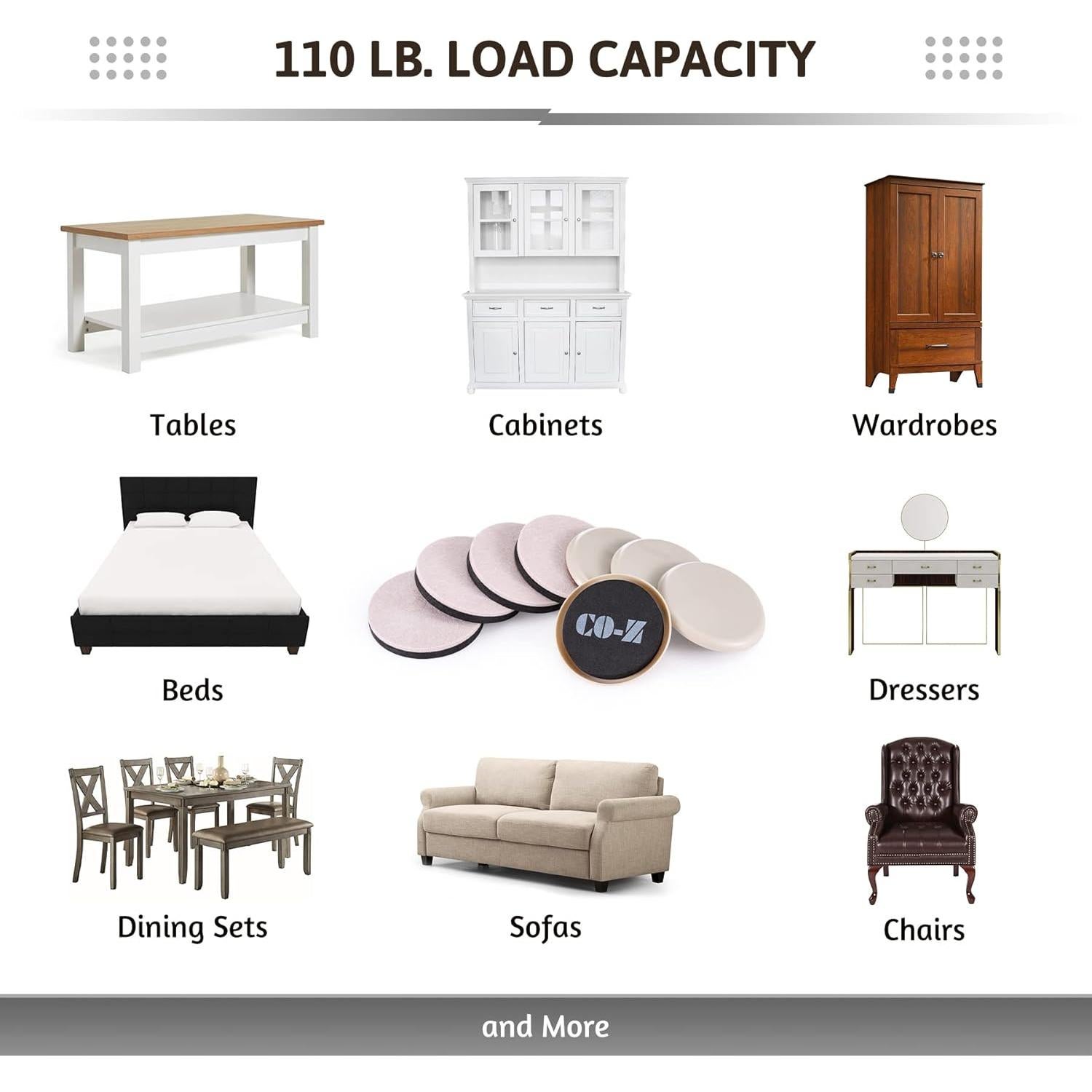 Deslizadores de Muebles CO-Z 8 Piezas 8.89 cm Fieltro y Plástico