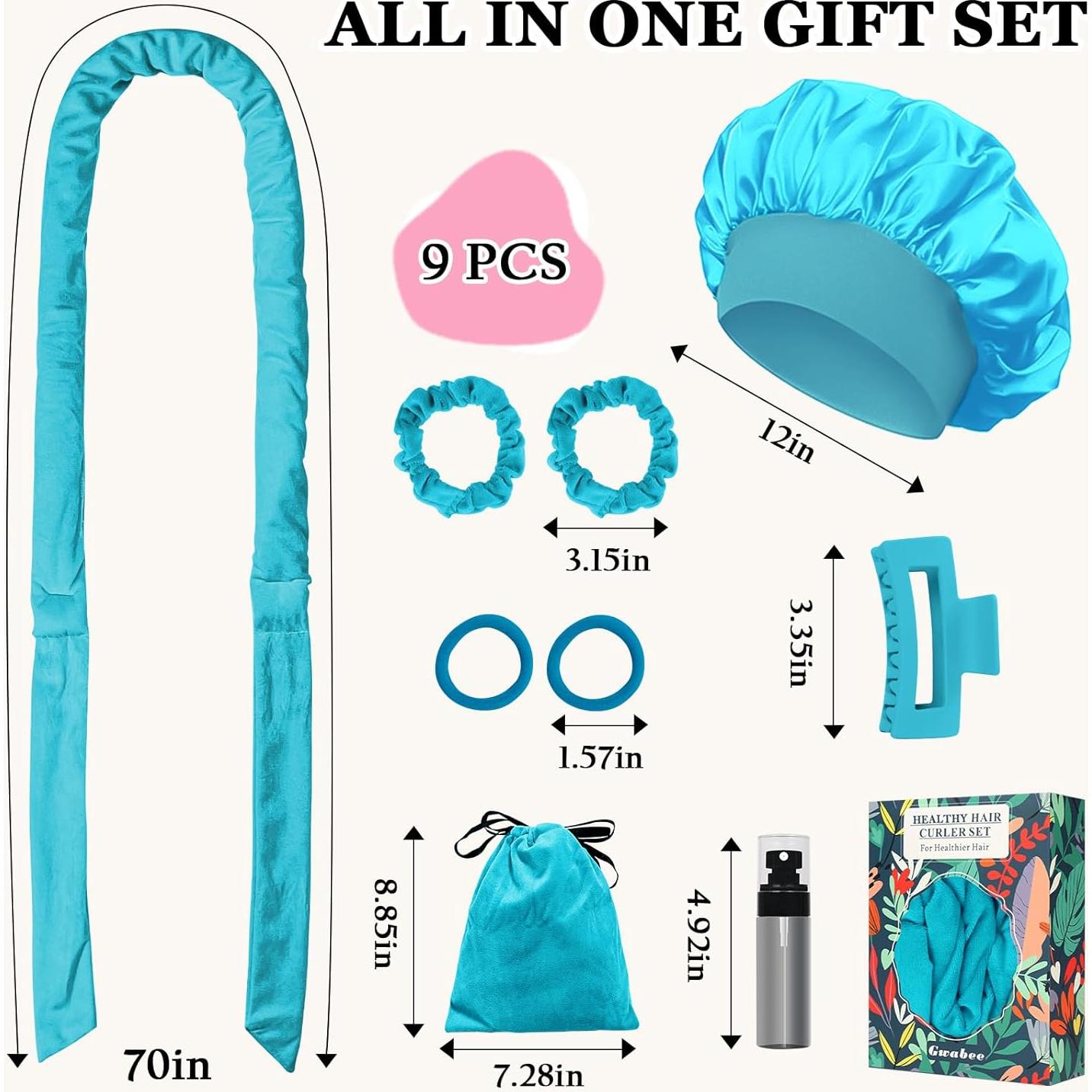 Rizador de Cabello Sin Calor Gwabee 70" Azul - Set de 9 Piezas