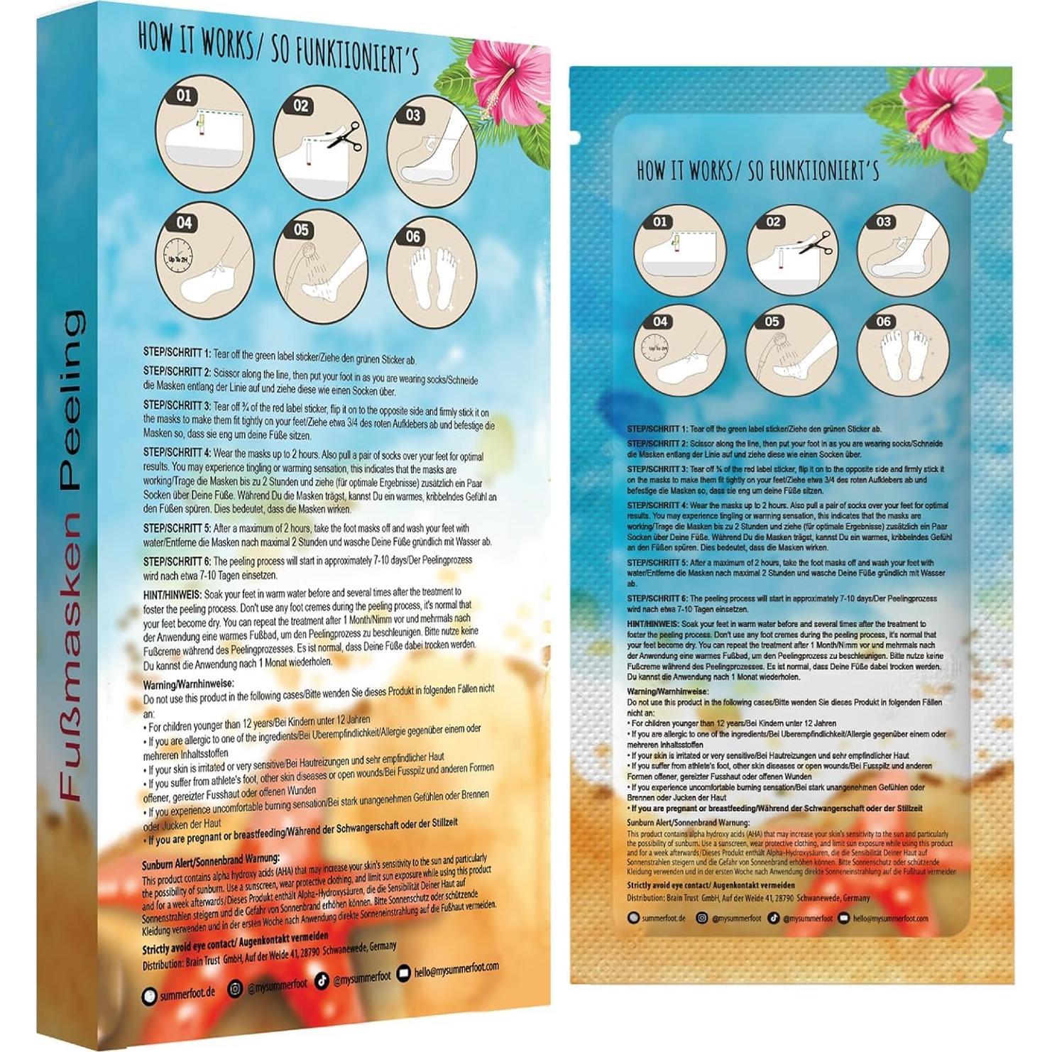 Mascarilla Exfoliante para Pies Summer Foot - 1 Par - Extractos de Pepino y Urea