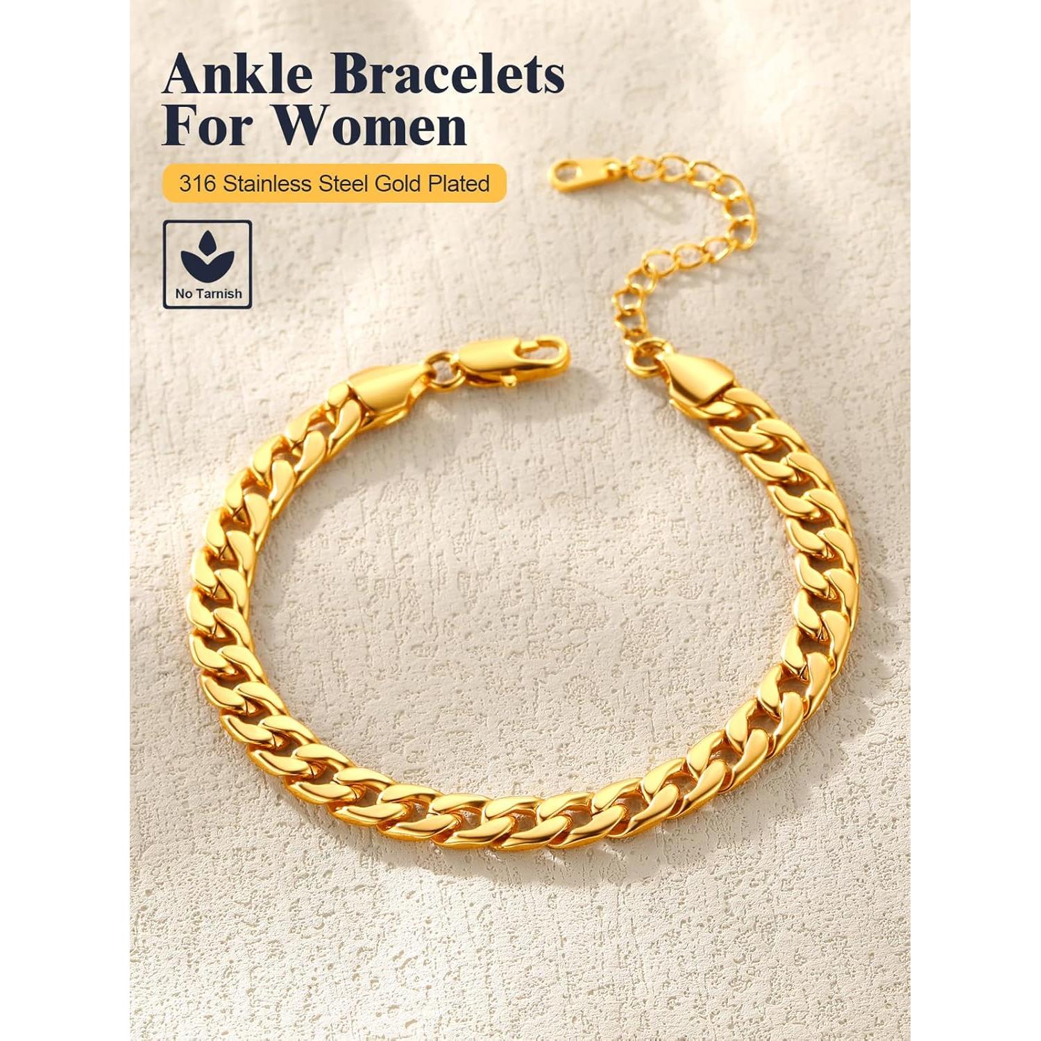 Tobillera Pulsera de Pie U7 Joyería Oro 18K Acero Inoxidable 20-25 cm