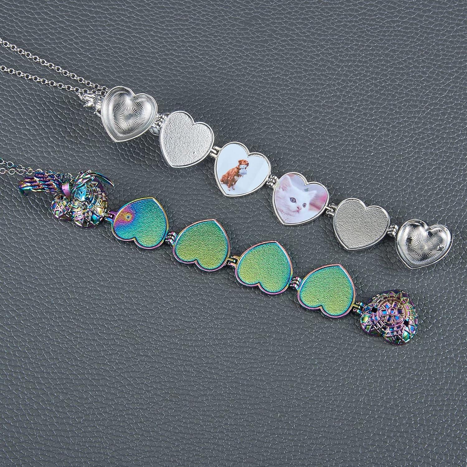 Ornaland Expanding Photo Locket Pendant Necklace for Women Men with Angel Wings, 4 Photo Locket Alloy Neck Decoration for Mother's