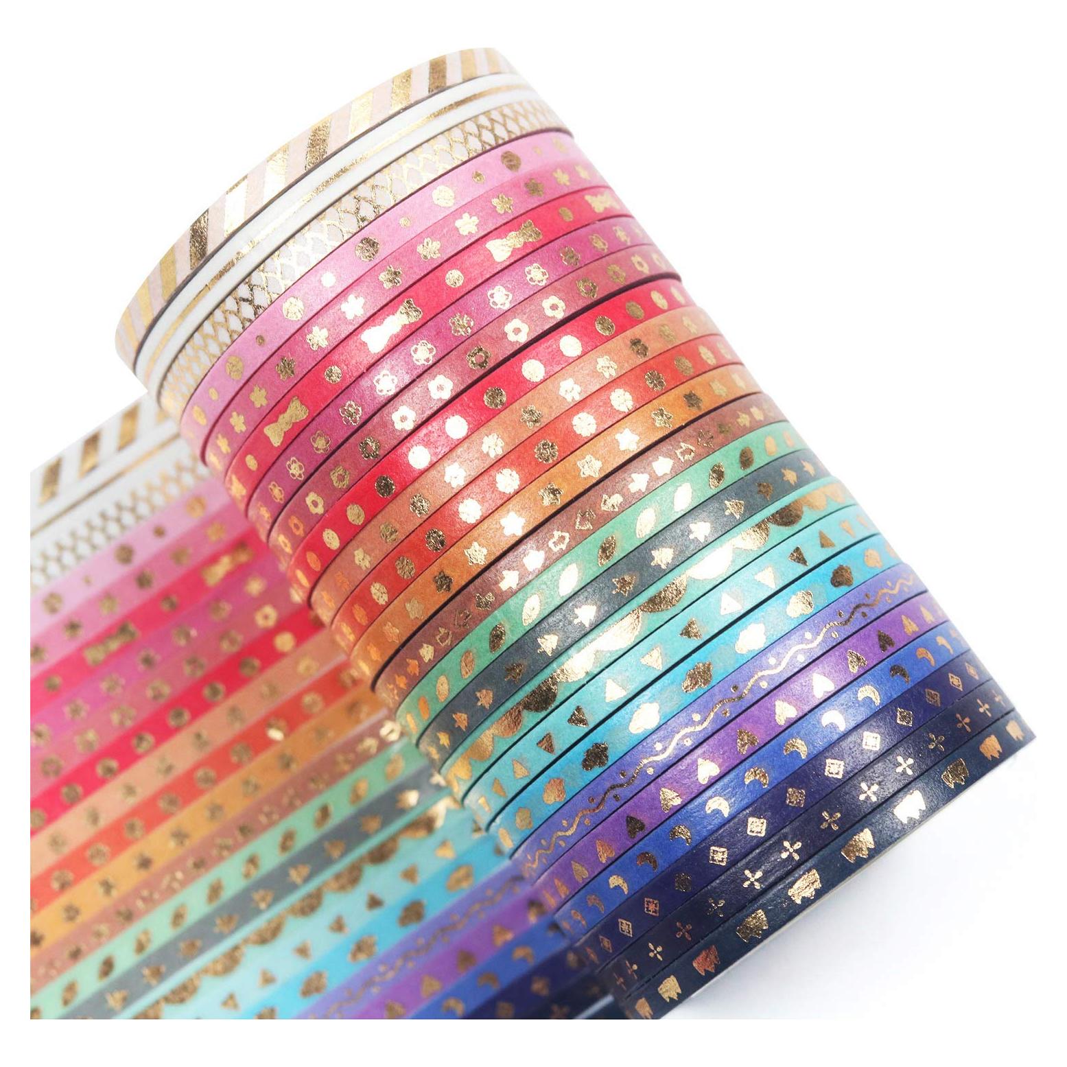 Cinta Washi Delgada Yubbaex 24 Rollos Foil Dorado 3mm