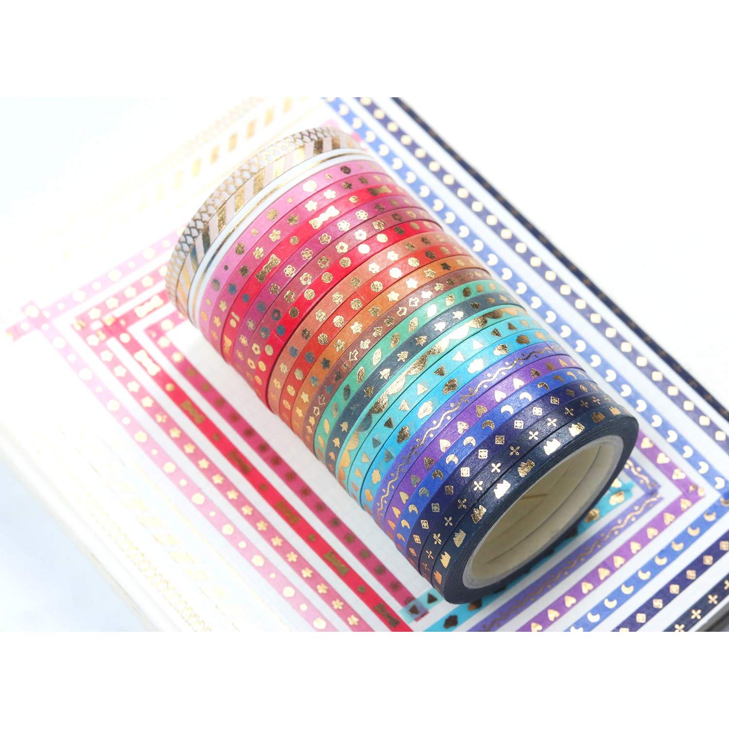 Cinta Washi Delgada Yubbaex 24 Rollos Foil Dorado 3mm