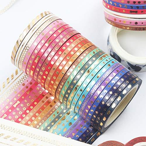 Cinta Washi Delgada Yubbaex 24 Rollos Foil Dorado 3mm