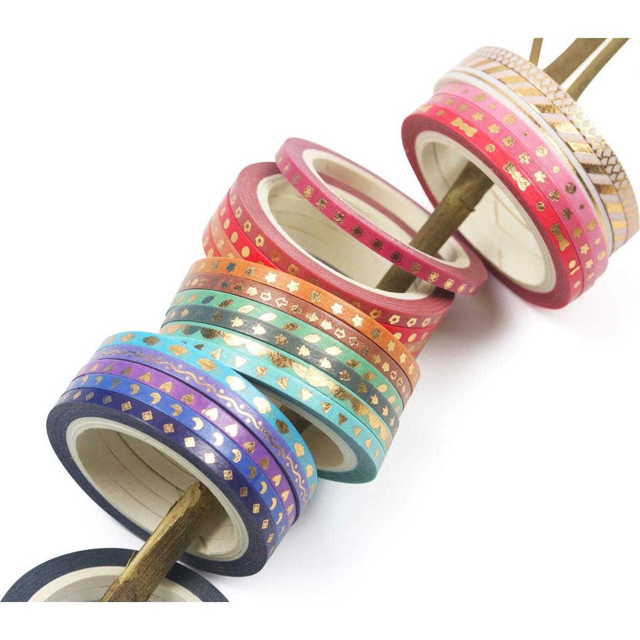 Cinta Washi Delgada Yubbaex 24 Rollos Foil Dorado 3mm