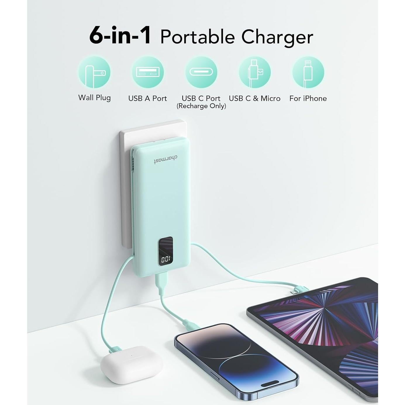 Cargador Portátil Charmast 10000mAh Carga Rápida USB C