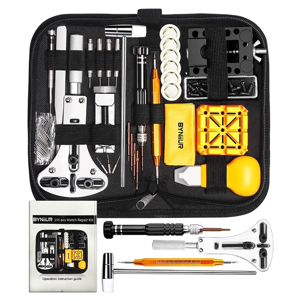 Kit de Reparación de Reloj BYNIIUR 155 Piezas con Estuche