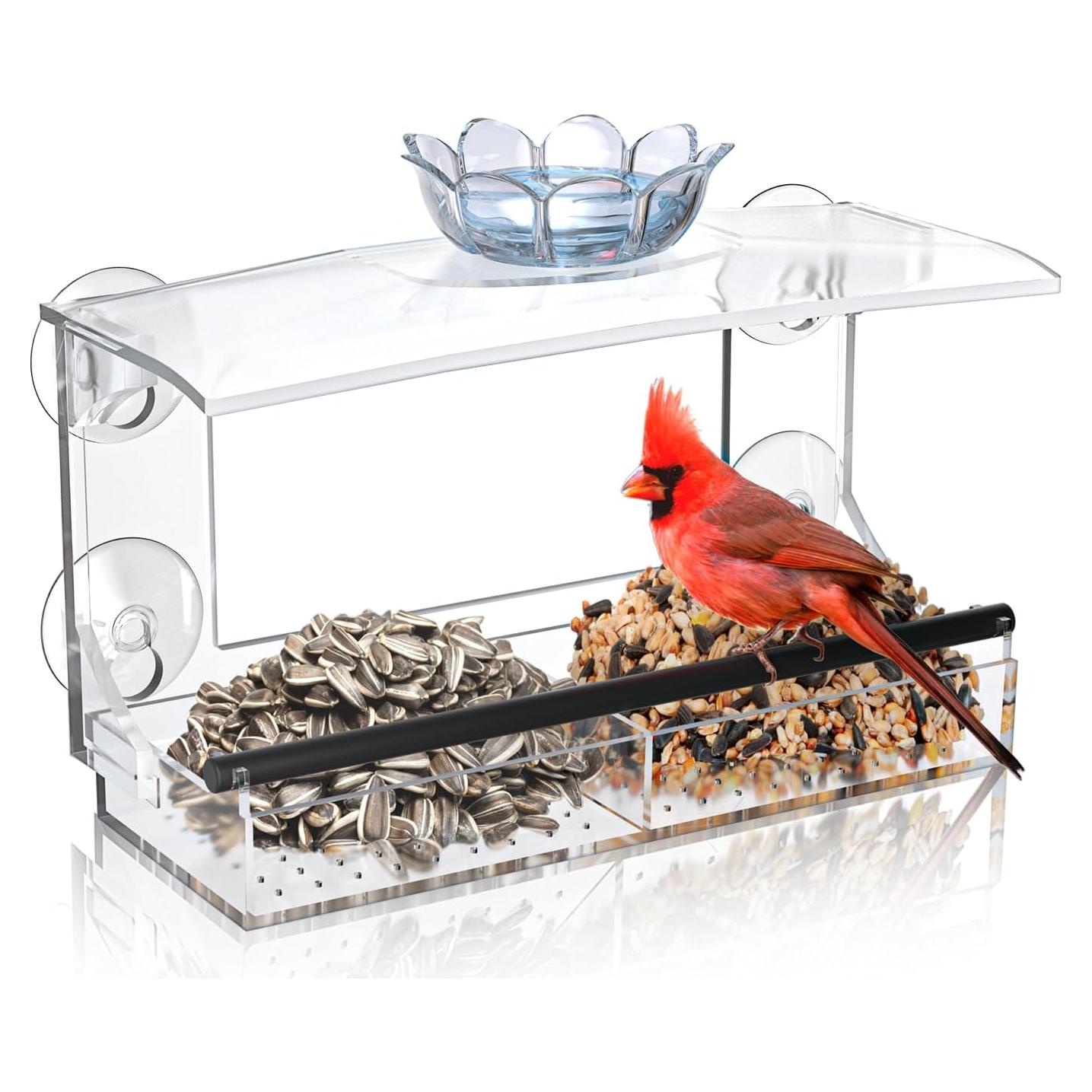 Comedero para Aves de Ventana DY-SKTY Acrílico Transparente 26.7x10.9x19.6cm