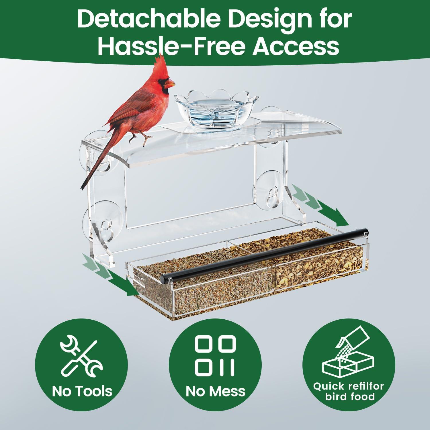 Comedero para Aves de Ventana DY-SKTY Acrílico Transparente 26.7x10.9x19.6cm