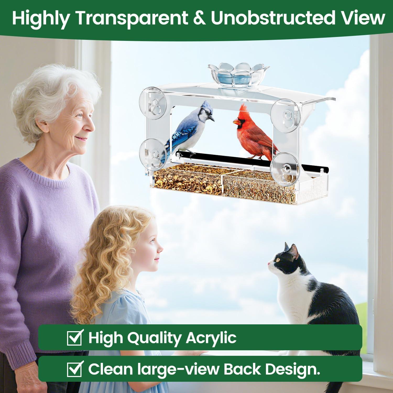 Comedero para Aves de Ventana DY-SKTY Acrílico Transparente 26.7x10.9x19.6cm