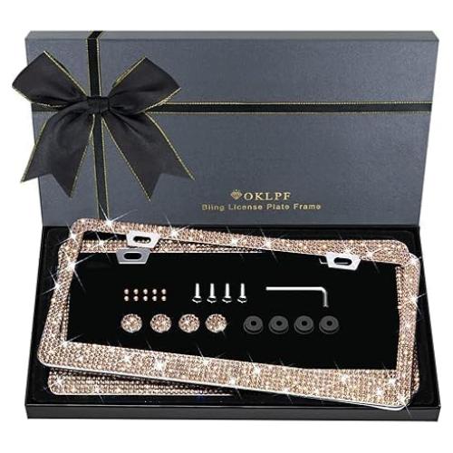 Marco de Placa de Licencia Brillante OKLPF 2PCS Champán