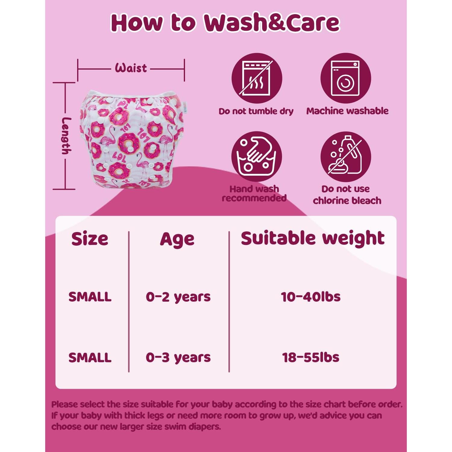 Pañales de Natación Reutilizables ALVABABY 3pcs Pequeño