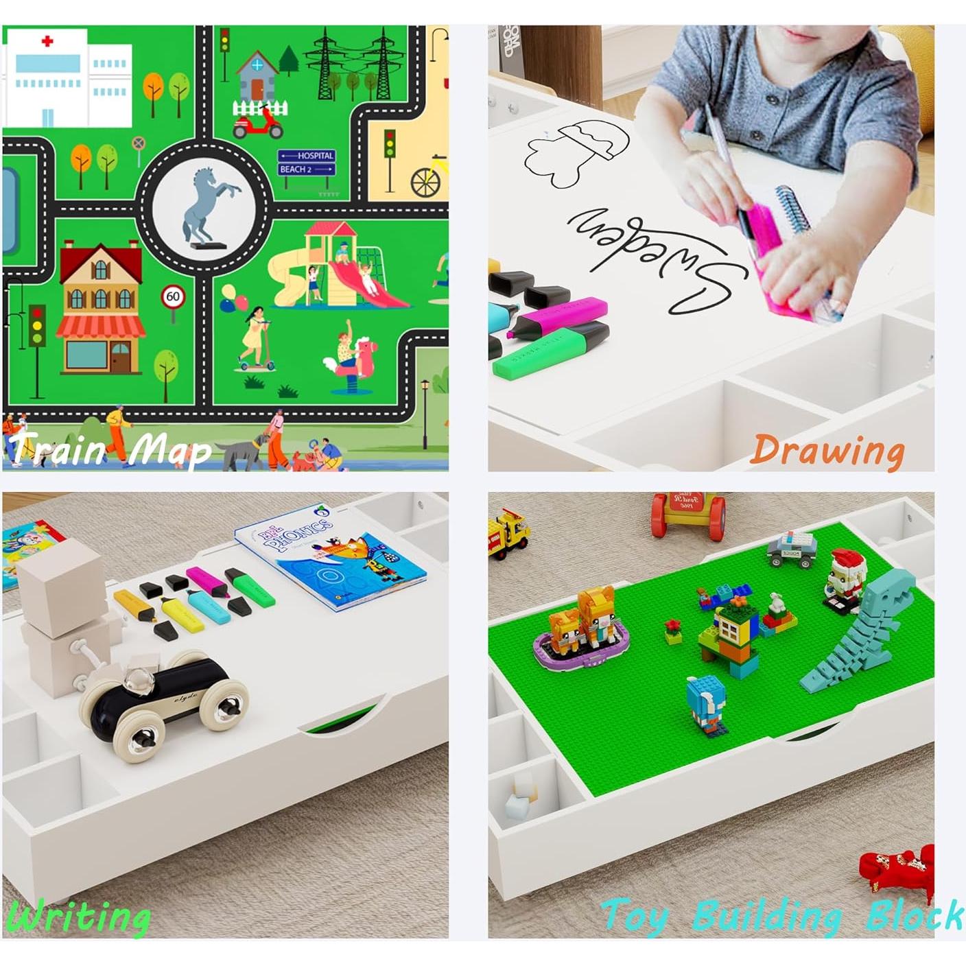 Mesa de Actividades 2 en 1 para Niños de Madera con Almacenamiento