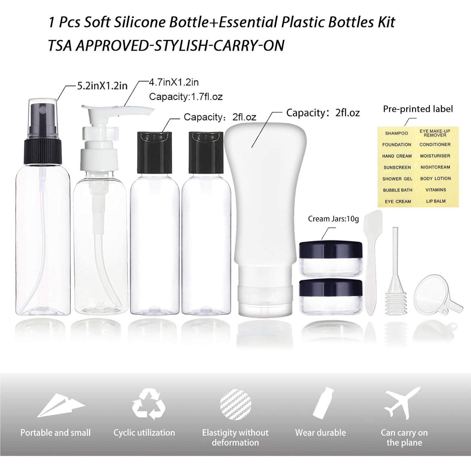 Kit de Botellas de Viaje YICTEK 60ml y 50ml - Aprobado TSA