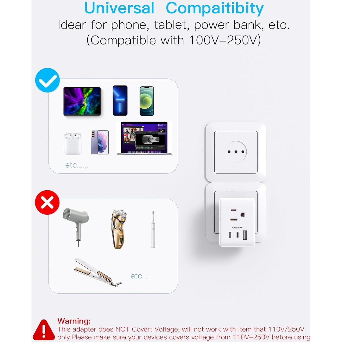 Adaptador de Enchufe de Viaje Tipo L One Beat 6 en 1 USB