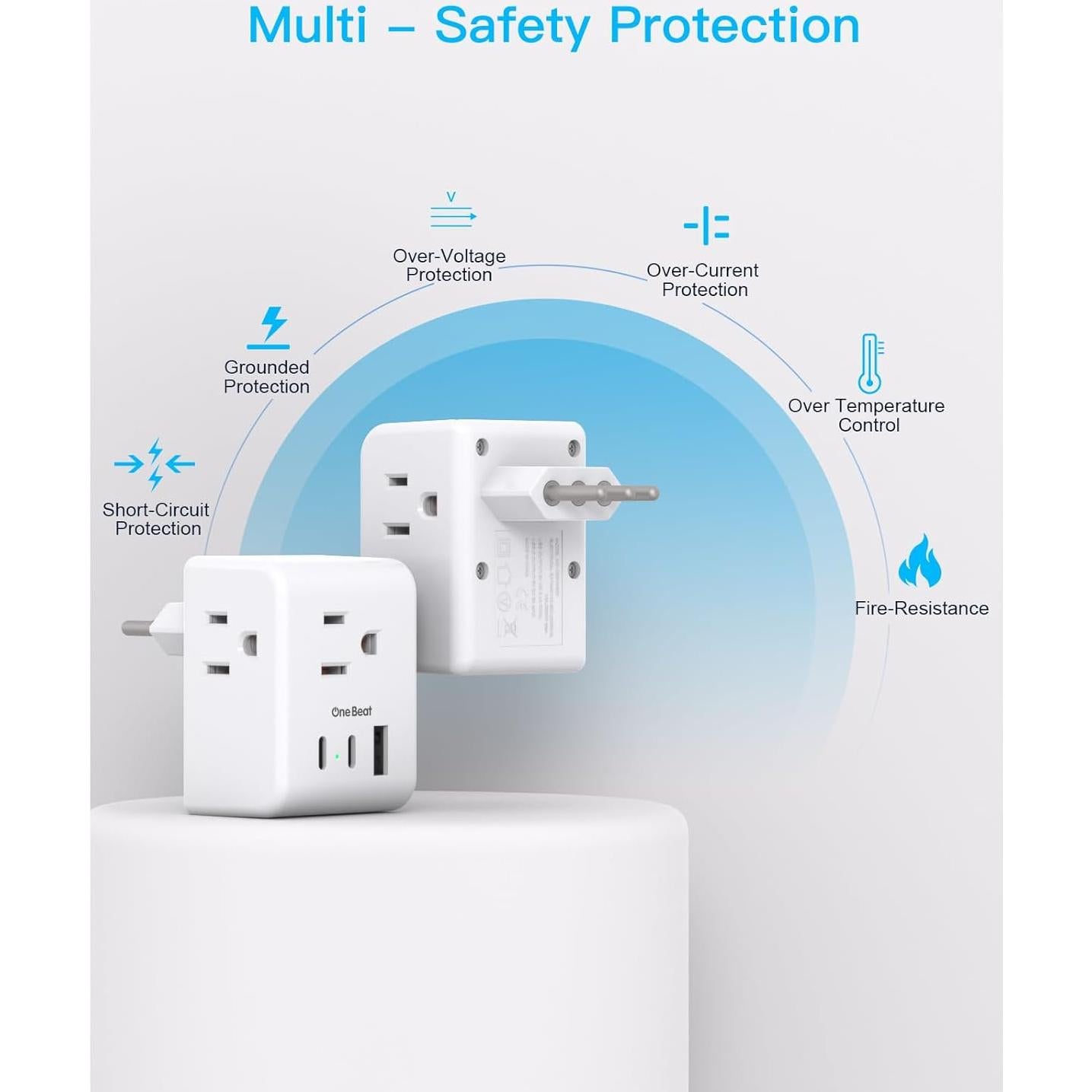 Adaptador de Enchufe de Viaje Tipo L One Beat 6 en 1 USB