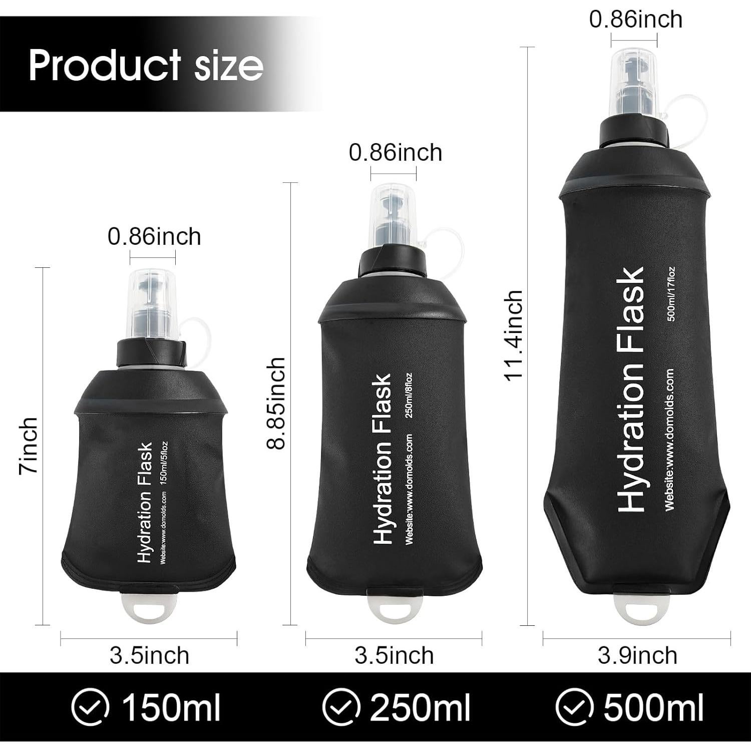 Botella de Agua Colapsable WILDREEDS 150ml Negra TPU