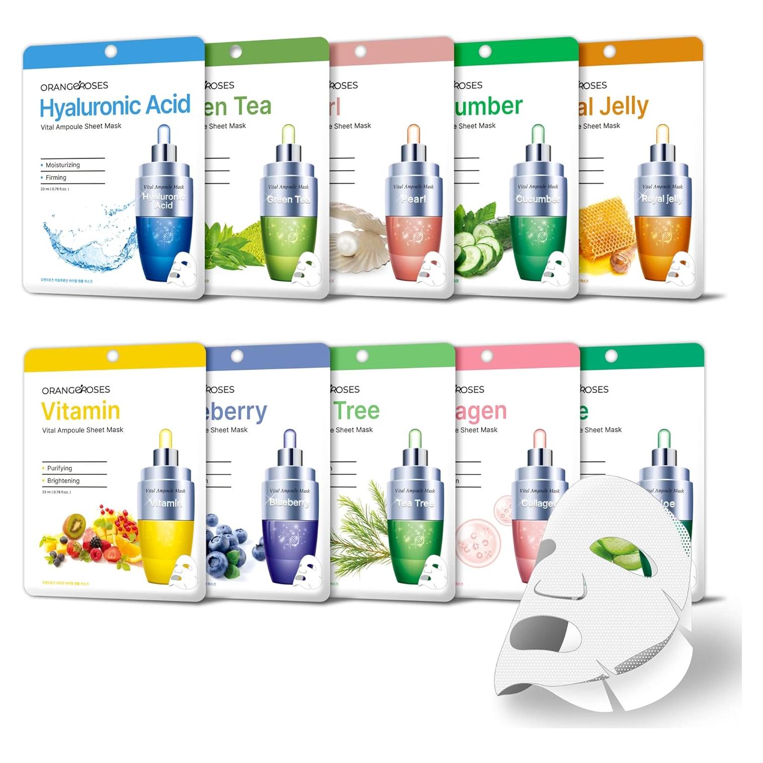 Combo 10 Mascarillas Faciales Coreanas Orangerose - Hidratación y Cuidado