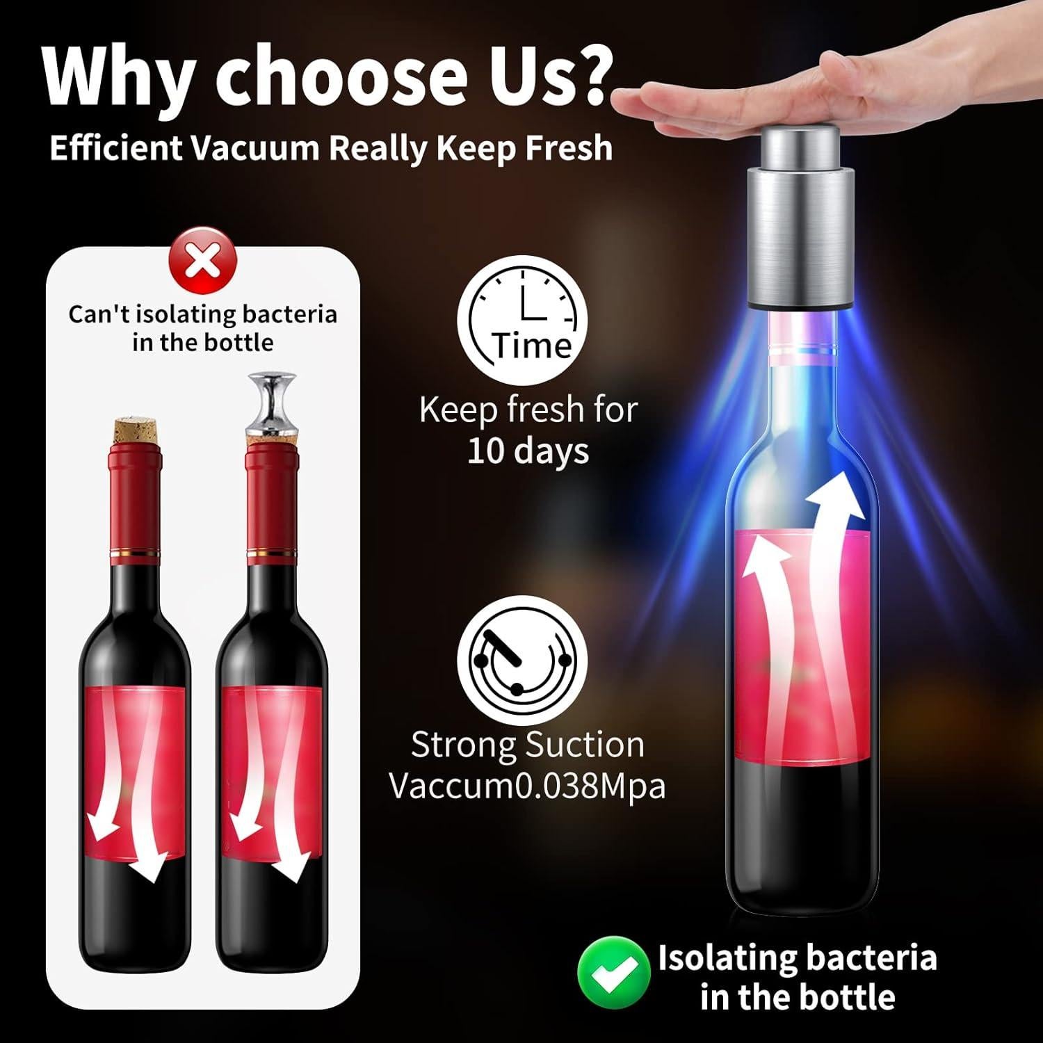 Tapones de Vacío para Botellas de Vino Hanlomele 2-en-1 Acero Inoxidable