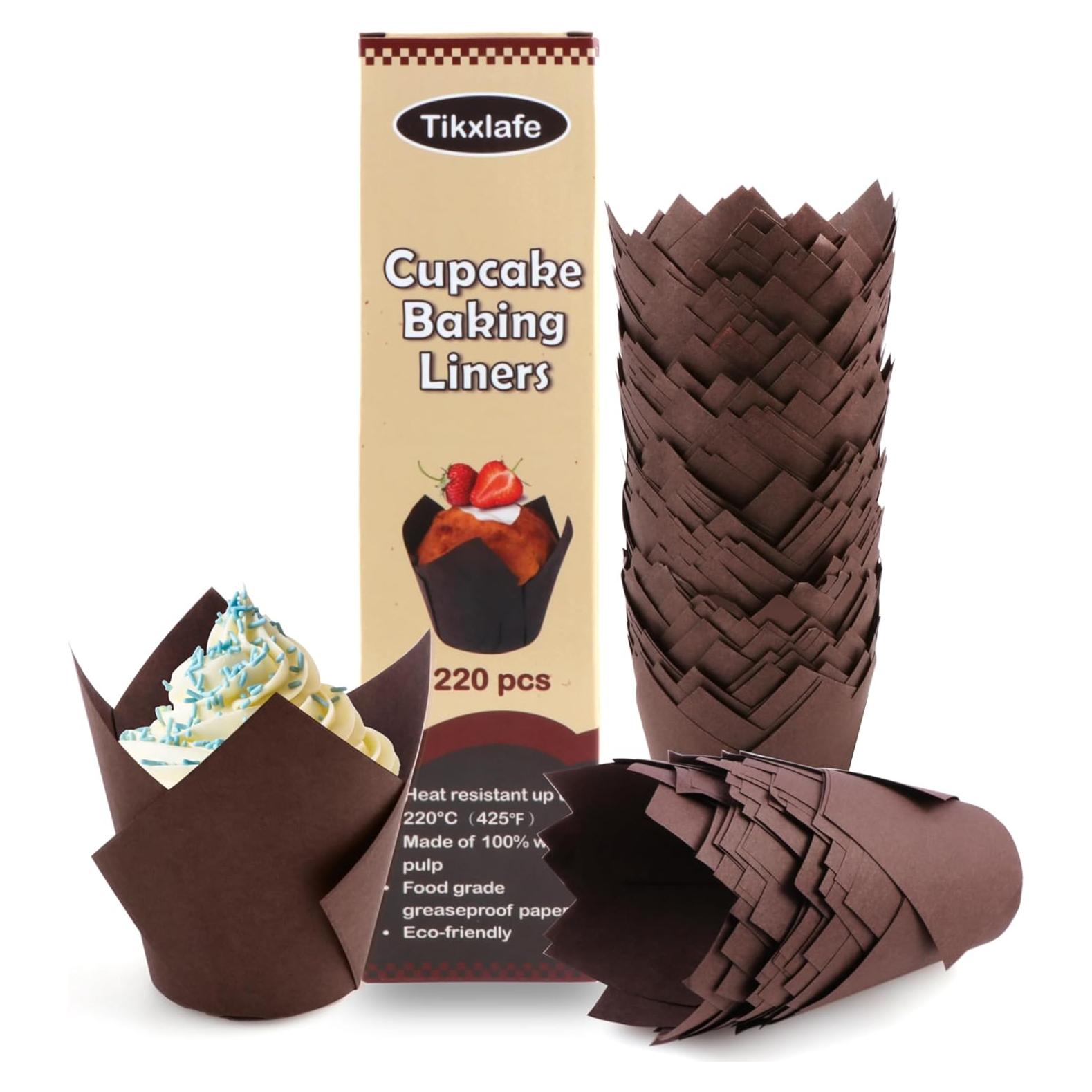 220 Forros de Cupcake Tulipanes Tikxlafe, Papel Pergamino Marrón