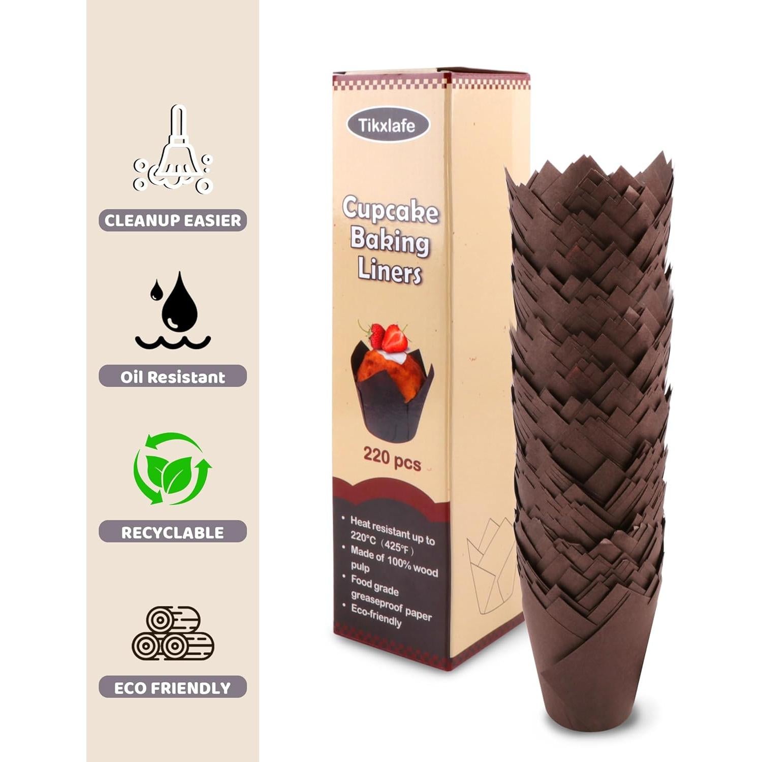 220 Forros de Cupcake Tulipanes Tikxlafe, Papel Pergamino Marrón
