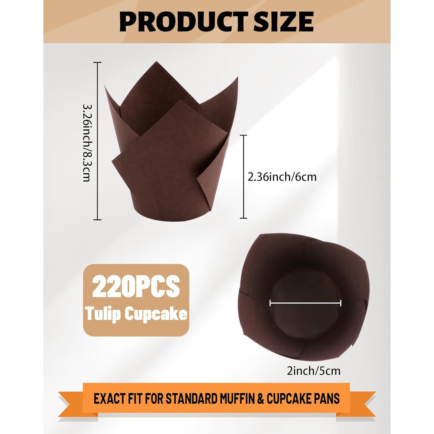 220 Forros de Cupcake Tulipanes Tikxlafe, Papel Pergamino Marrón