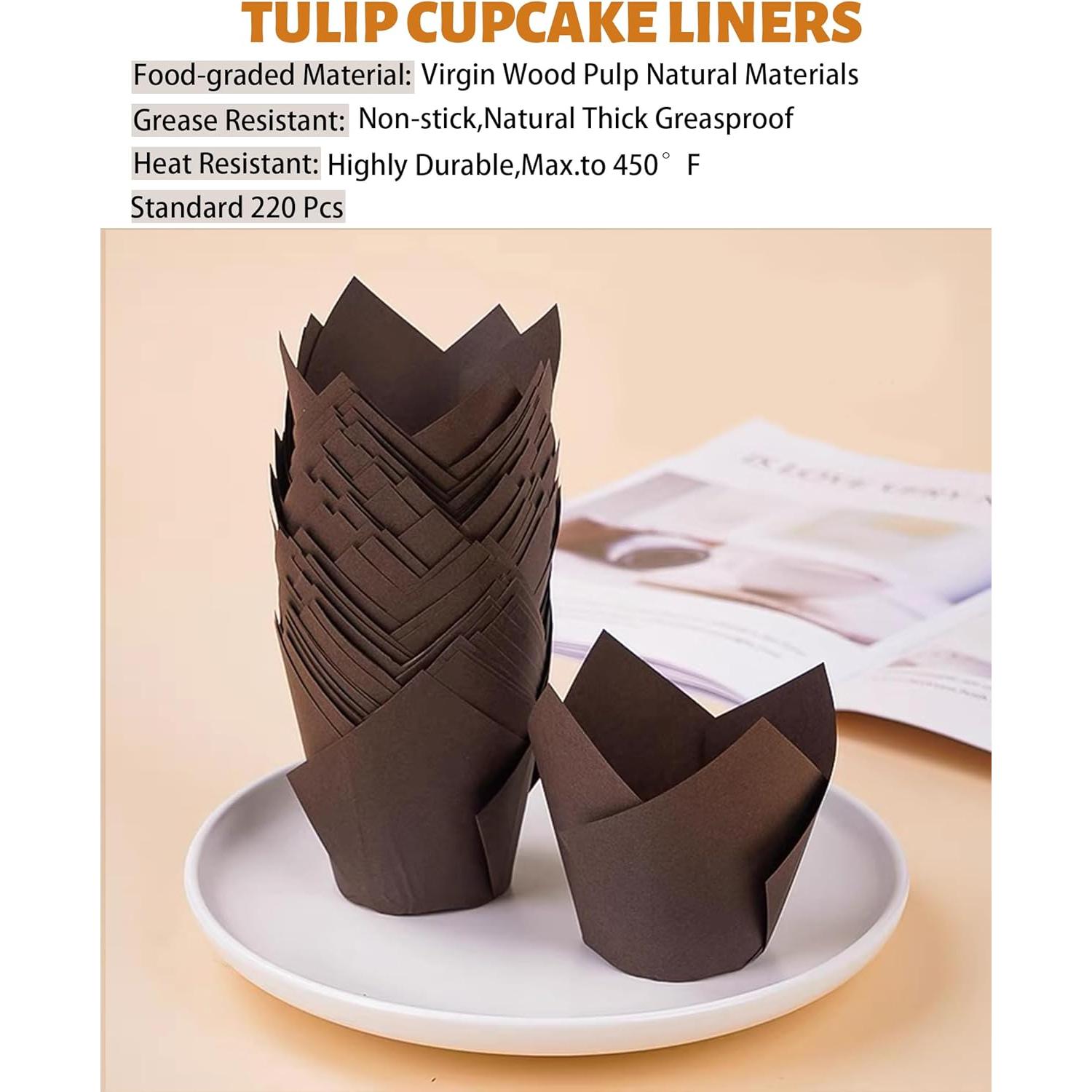 220 Forros de Cupcake Tulipanes Tikxlafe, Papel Pergamino Marrón