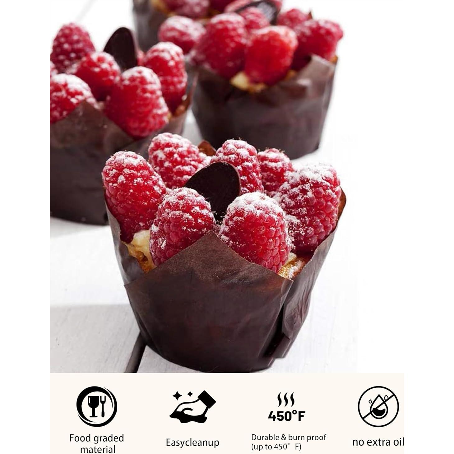 220 Forros de Cupcake Tulipanes Tikxlafe, Papel Pergamino Marrón