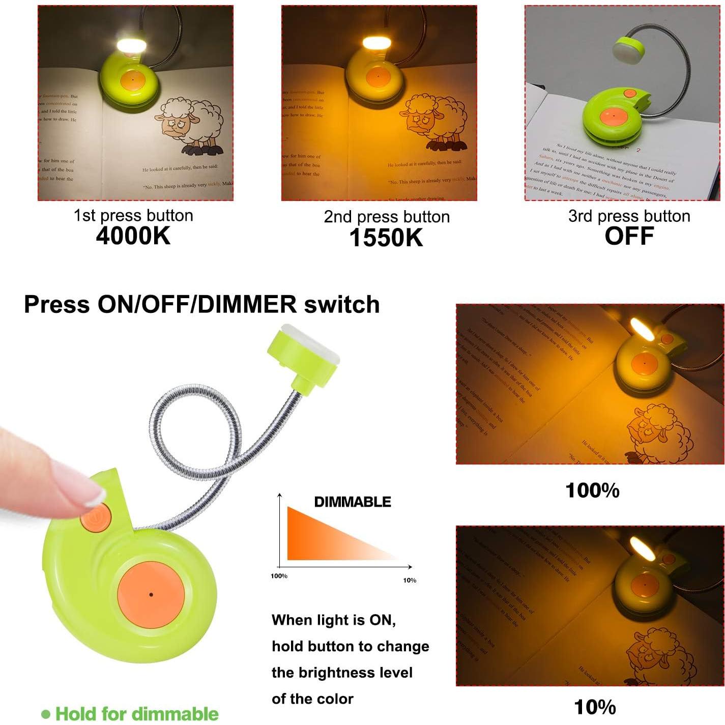 Luz de libro recargable HONGUT verde con 2 modos de luz