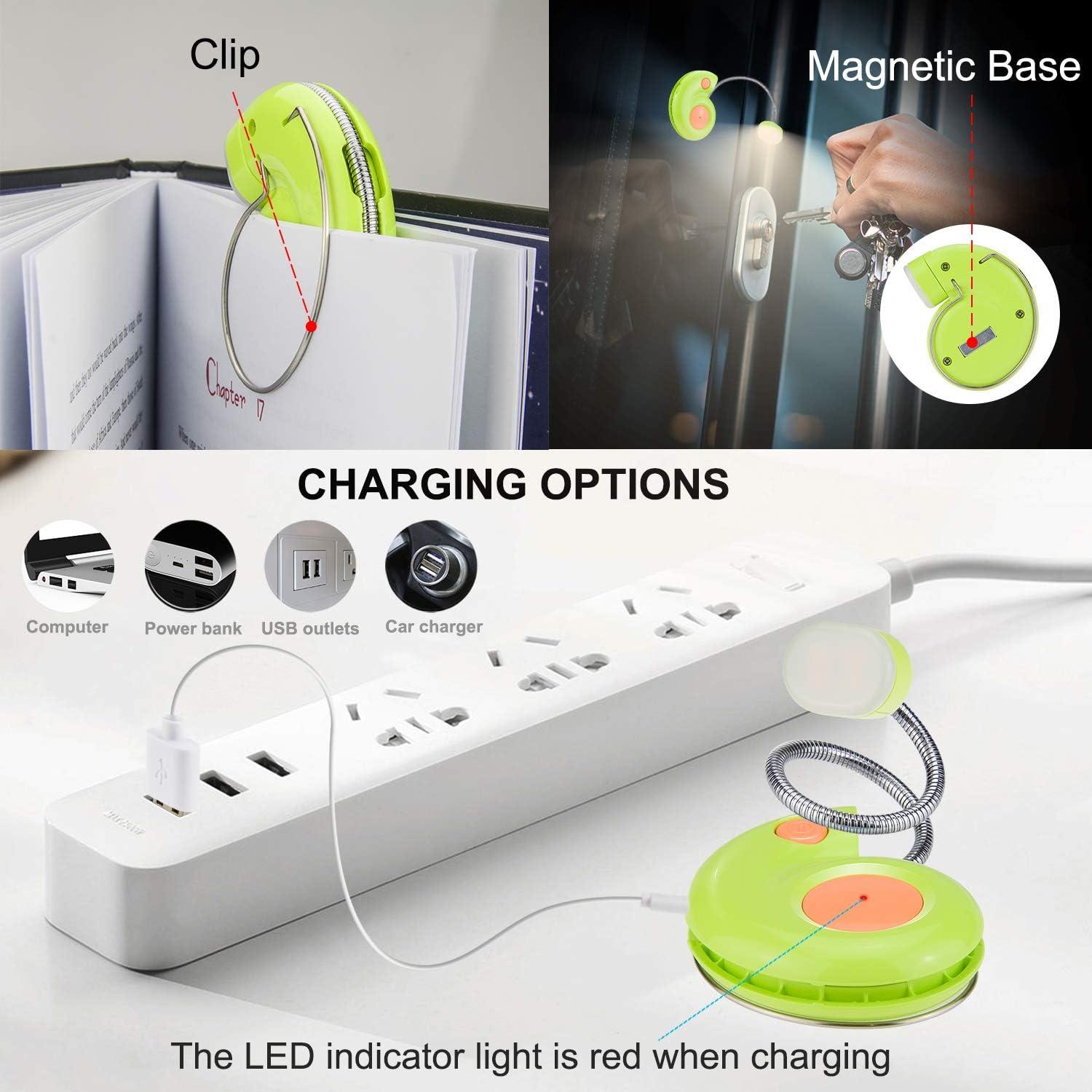 Luz de libro recargable HONGUT verde con 2 modos de luz