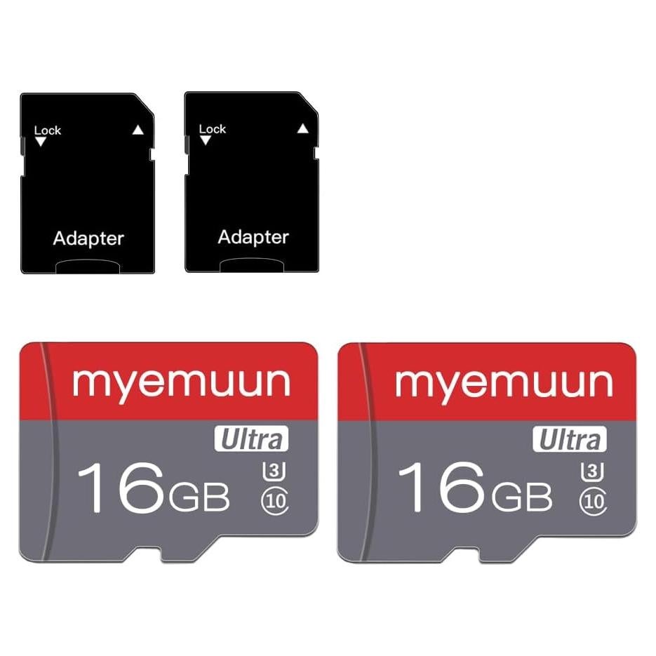 2 Tarjetas Micro SD 16GB myemuun C10 UHS-1 con Adaptador