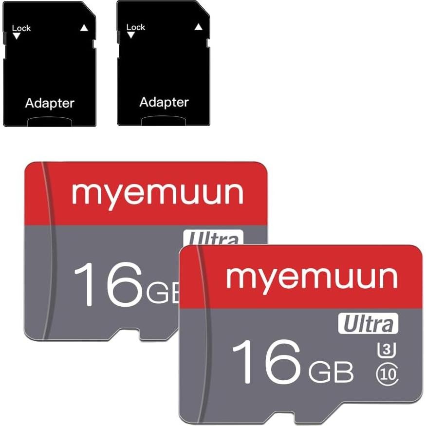 2 Tarjetas Micro SD 16GB myemuun C10 UHS-1 con Adaptador