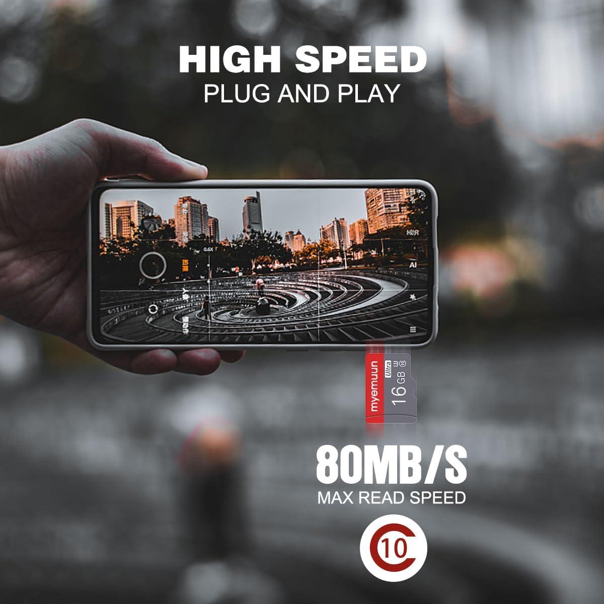 2 Tarjetas Micro SD 16GB myemuun C10 UHS-1 con Adaptador