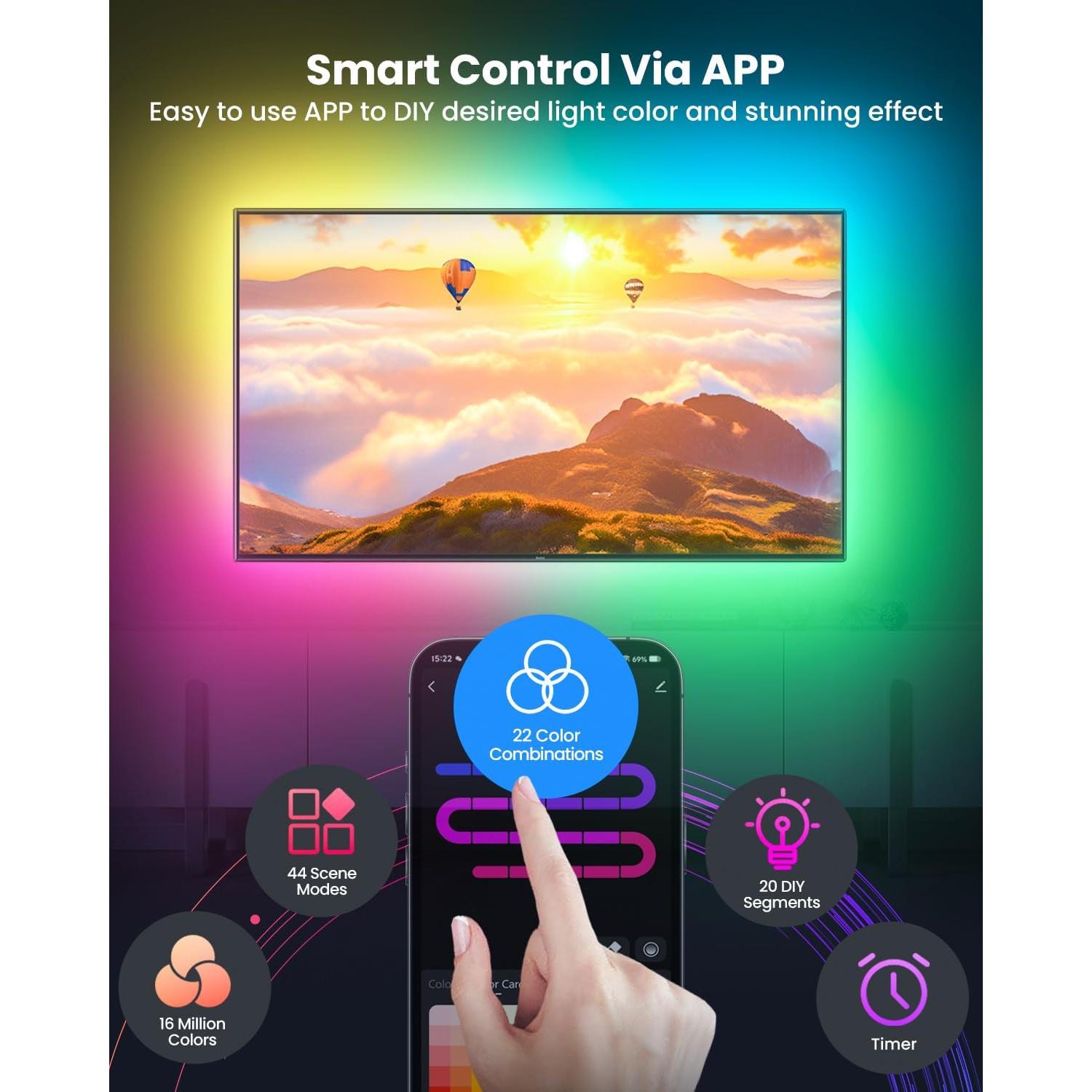 Tira de Luz LED RGB 3m SUNLINKCO para TV 32-43" Control APP
