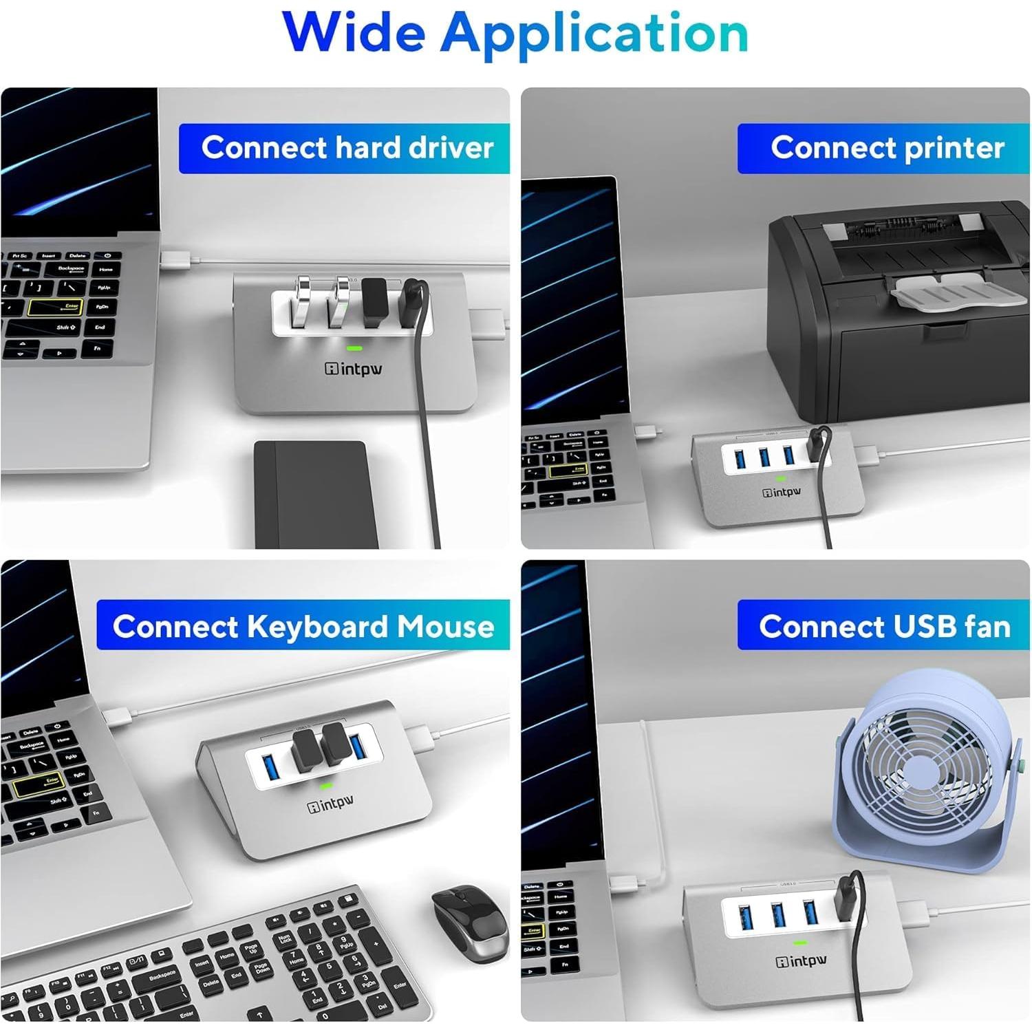 Hub USB 3.0 4 Puertos Aluminio Intpw 5Gbps para Laptop